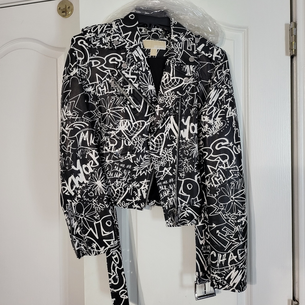 Michael Kors graffiti moto jacket